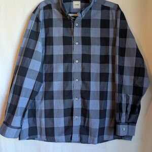 ROWM Long Sleeve ButtonDown Buffalo Blue/Black Checkered Business Casual Comfort